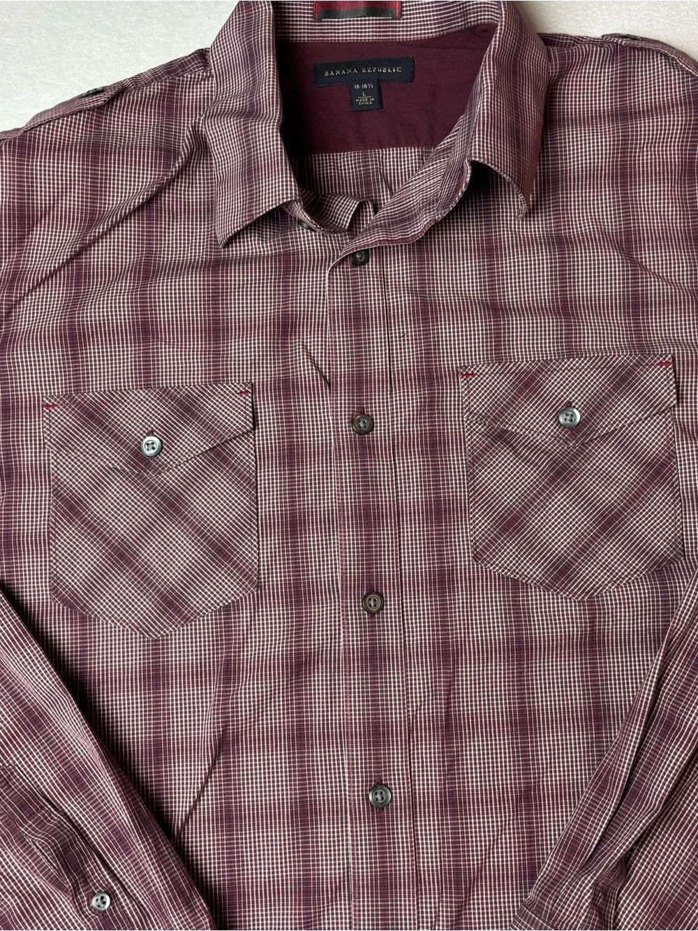 Banana Republic Men's Plaid Button-Down Shirt - Burgundy & Black